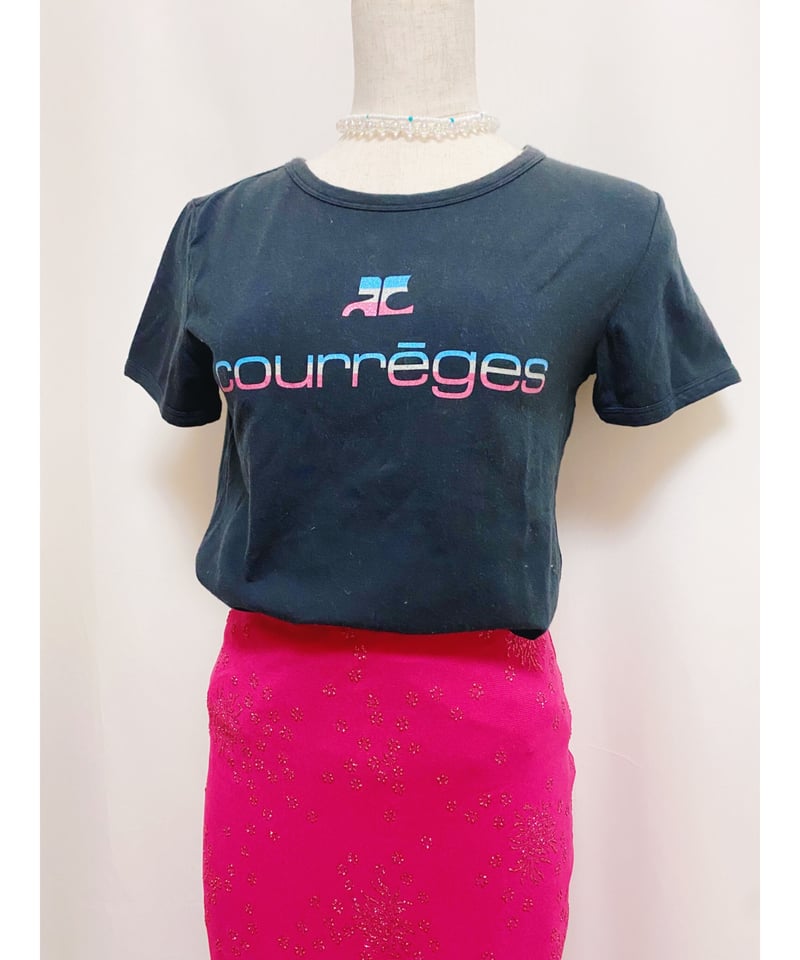 2200136 USED Courreges （クレージュ）ラメトリコロールロゴプリント ...