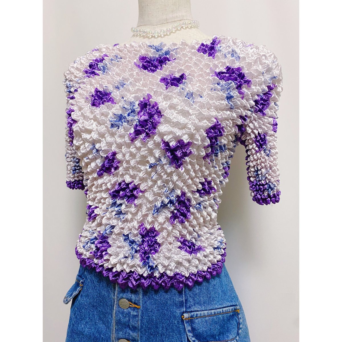2200536 Vintage silk 花柄 ポップコーントップス PUR F | ERA