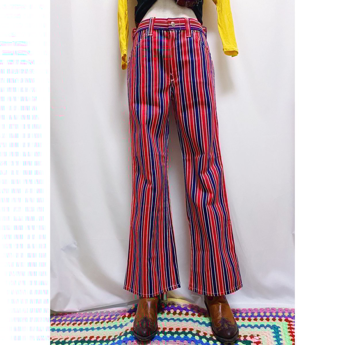 70s vintage 42タロン セーラーパンツ 巻き ストライプ ベルボトム fit=scale-down,w=1200
