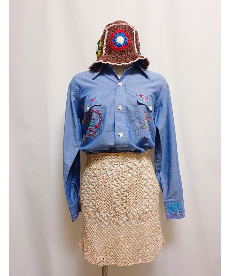 2200520 Vintage USA刺繍入ダンガリーコットンシャツ BLU | ERA vi