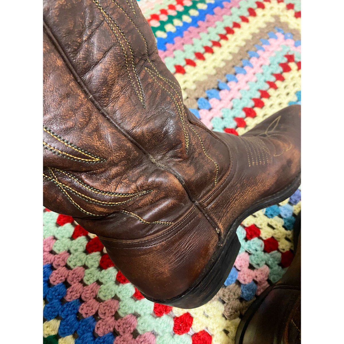 2200919 Vintage 90s FRYE Mexico ウエスタンブーツ BRN ７M（23.5〜24cm程度）