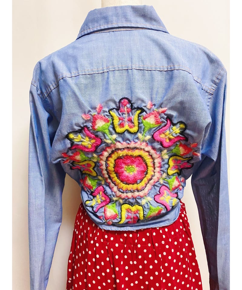 2200520 Vintage USA刺繍入ダンガリーコットンシャツ BLU | ERA 2200520 Vintage USA刺繍入ダンガリーコットンシャツ BLU | ERA