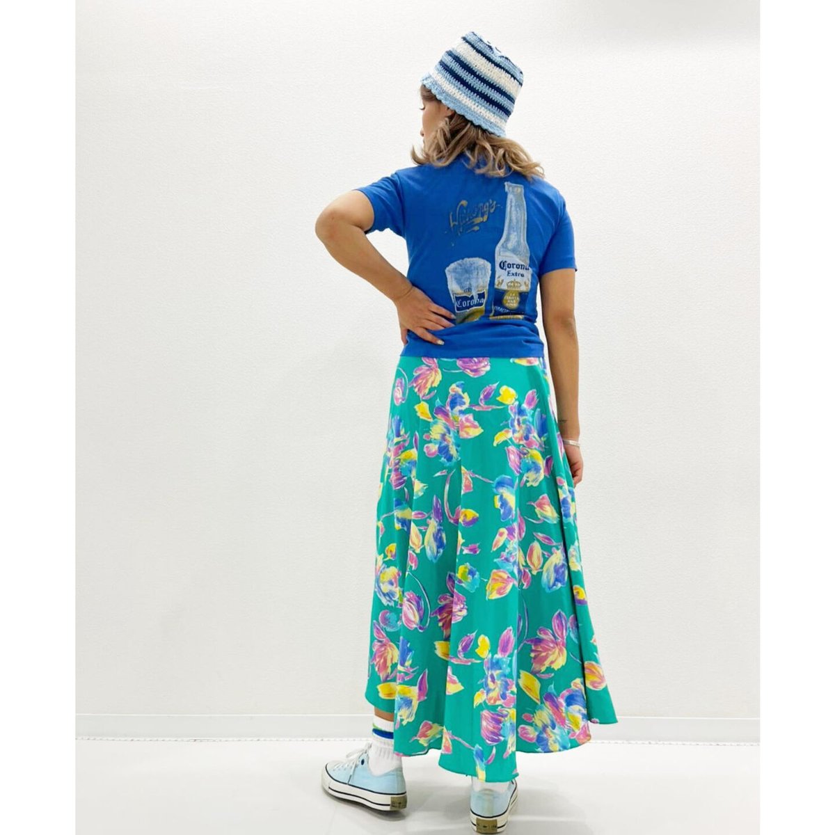 220031 USED Euro 花柄サーキュラースカート BLU×GRN 38 | ERA 220031 USED Euro 花柄サーキュラースカート BLU×GRN 38 | ERA