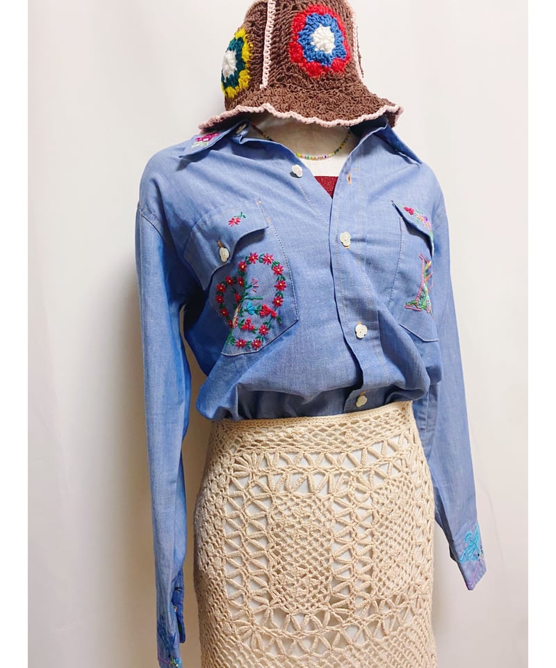 2200520 Vintage USA刺繍入ダンガリーコットンシャツ BLU | ERA vi 