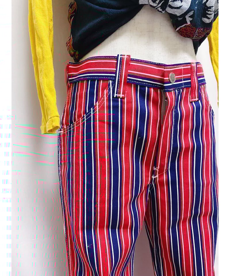 2200237 Vintage 70s USA ストライプ柄ベルボトム M RED×NAV |