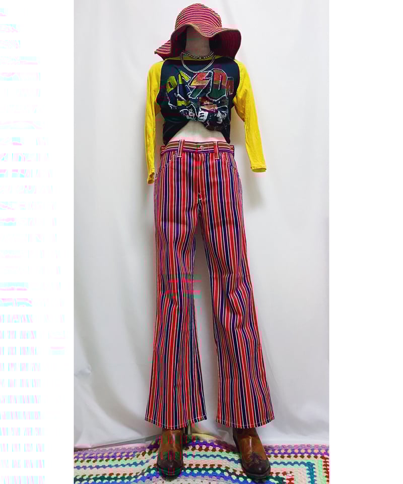 70s VINTAGE/ヒッピーベルボトム/ USA製キッズ古着/120cm相当 70s ヴィンテージ フラワー 型押し レザー ベルト ヒッピー