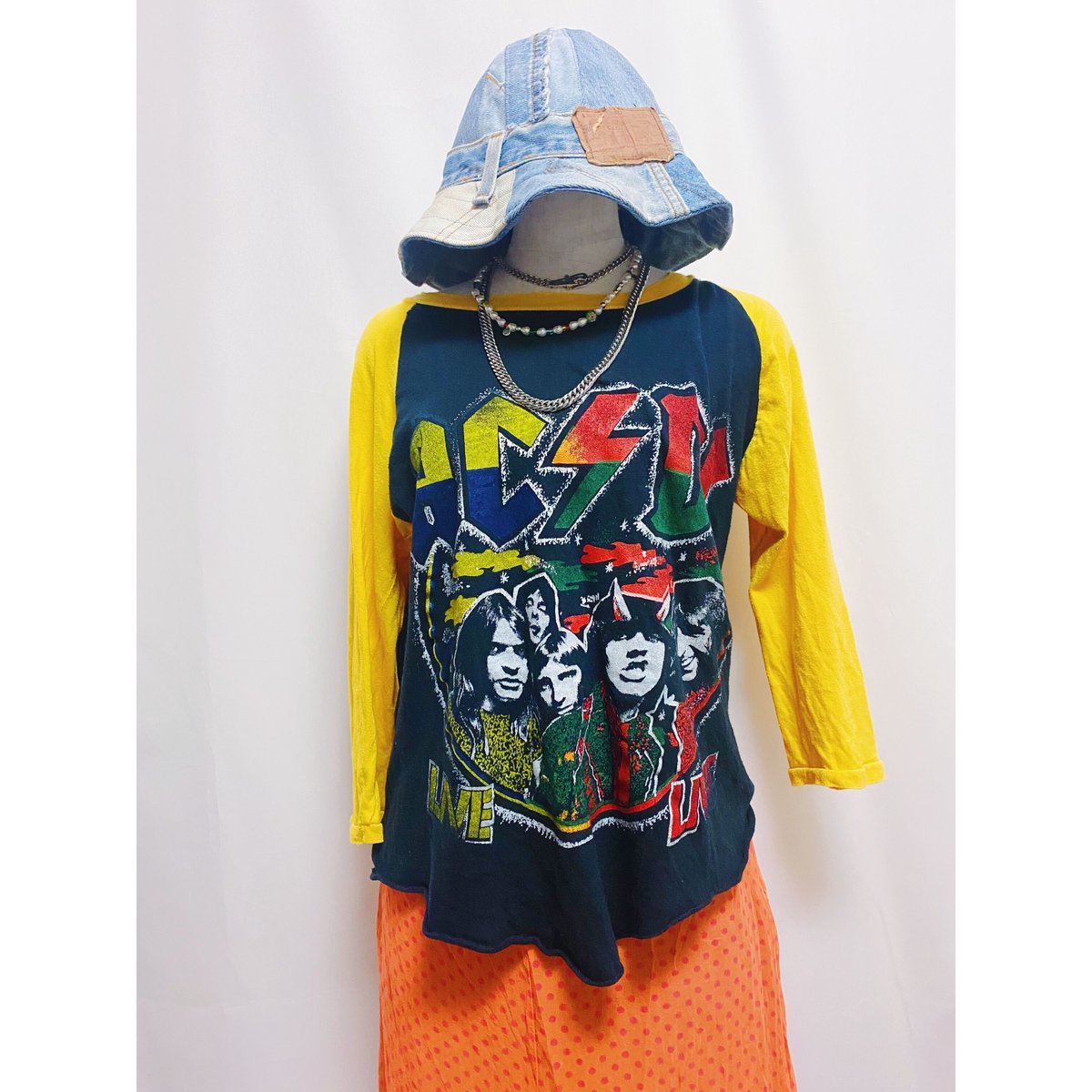 2200148 Vintage 80s Pakistan cotton ACDCラグラン7部丈