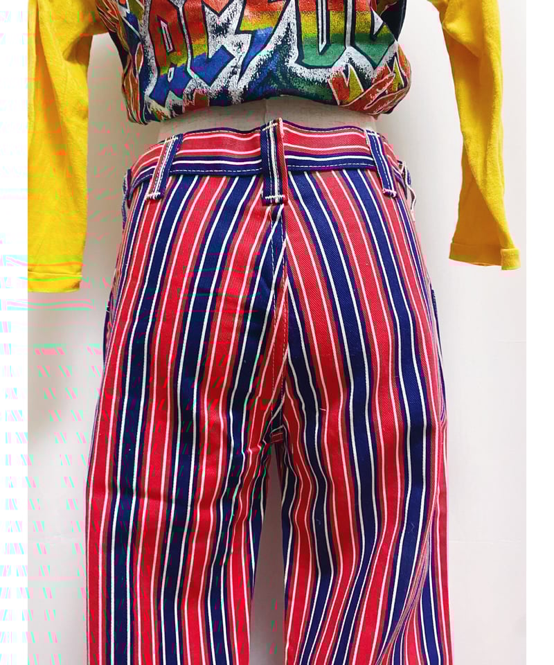 70s vintage 42タロン セーラーパンツ 巻き ストライプ ベルボトム 2200237 Vintage 70s USA ストライプ柄ベルボトム M RED×NAV |