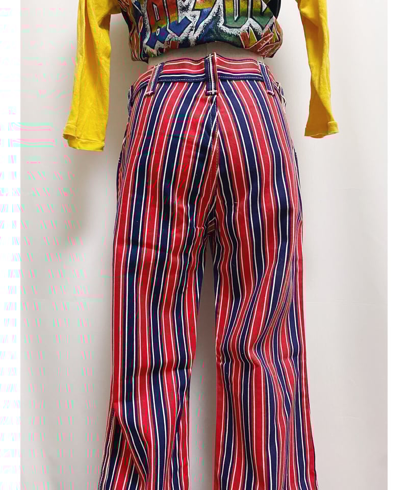 2200237 Vintage 70s USA ストライプ柄ベルボトム M RED×NAV |