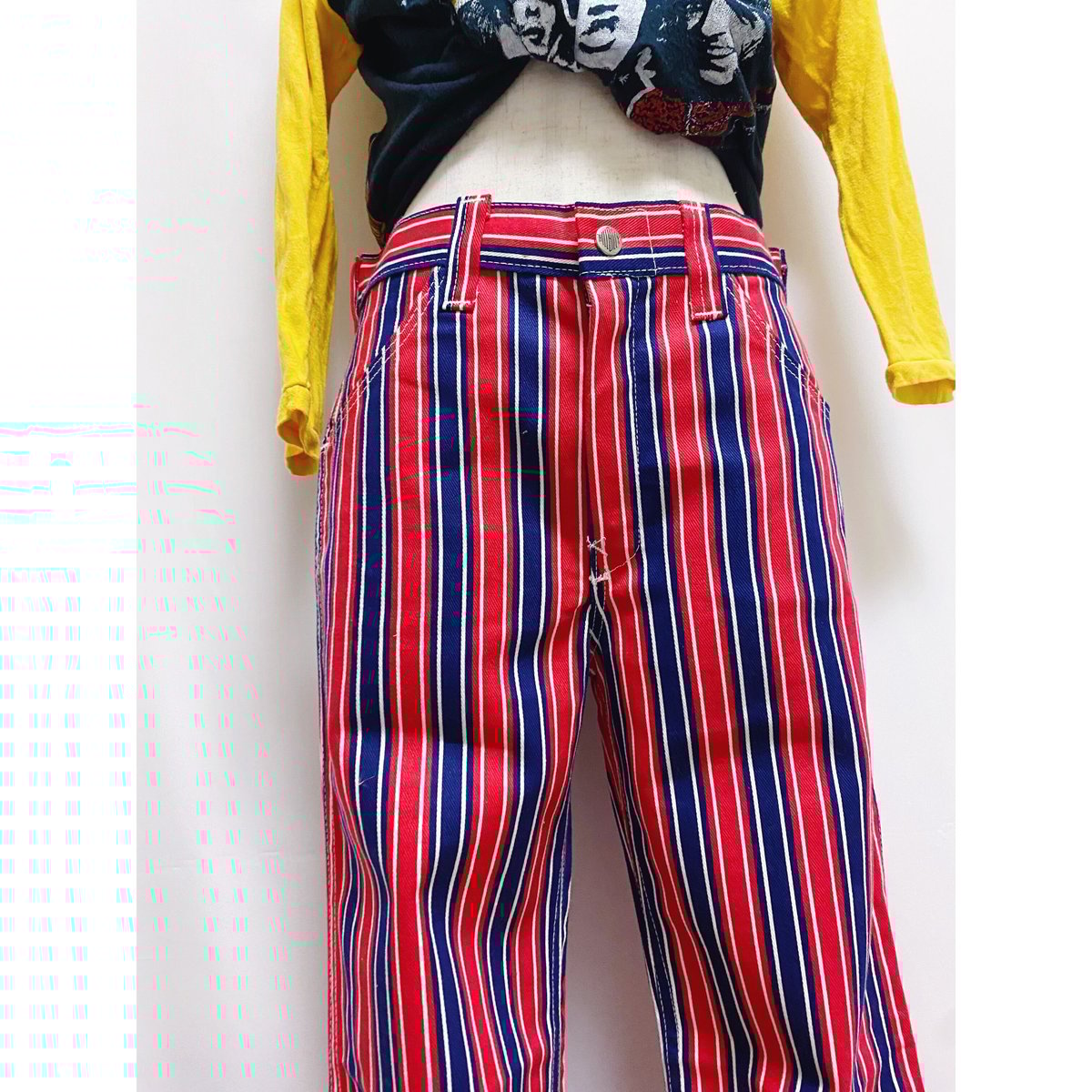 2200237 Vintage 70s USA ストライプ柄ベルボトム M RED×NAV |
