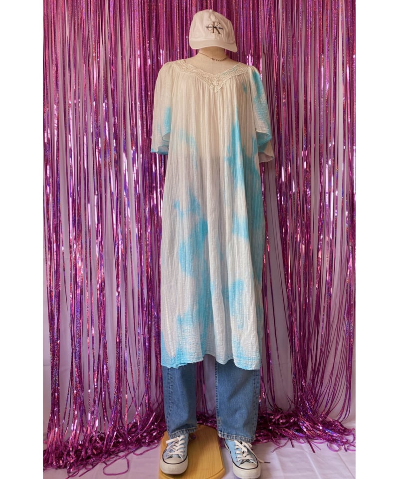 2305401 USED ムラ染めギリシャワンピース WHT×BLU M | ERA vintage 