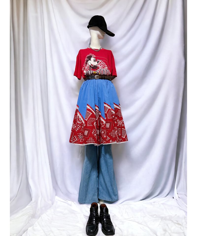 2405304 Vintage ペイズリー切替チロリアンフレアスカート BLU 2405304 Vintage ペイズリー切替チロリアンフレアスカート BLU