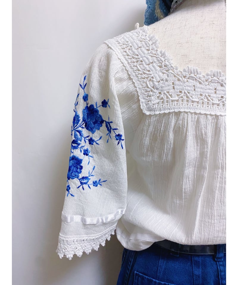 vintage 刺繍ブラウス レディース 刺繍入りレトロダブルビッグカラーブラウス（シャツ