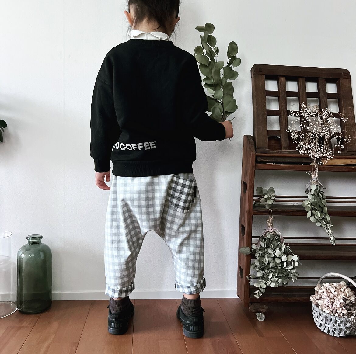 ギンガムチェックコーデュロイ』コットン100%サルエルパンツ 親子