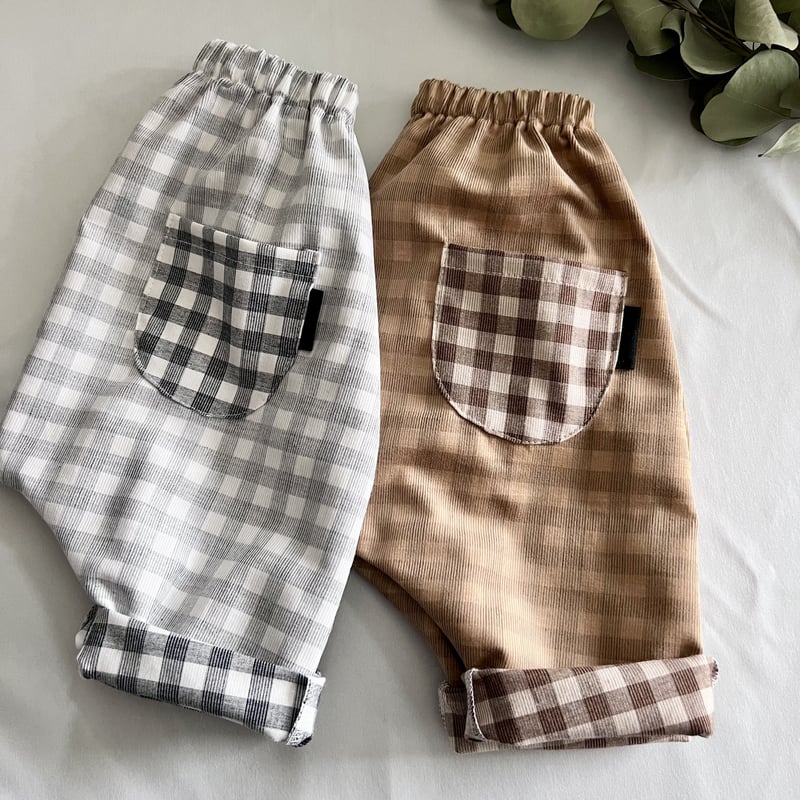 ギンガムチェックコーデュロイ』コットン100%サルエルパンツ