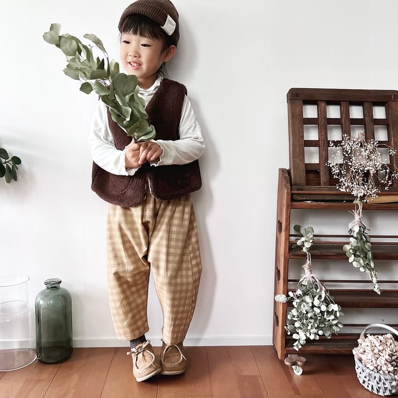 ギンガムチェックコーデュロイ』コットン100%サルエルパンツ 親子