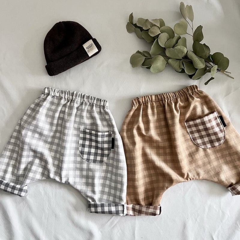 ギンガムチェックコーデュロイ』コットン100%サルエルパンツ 親子