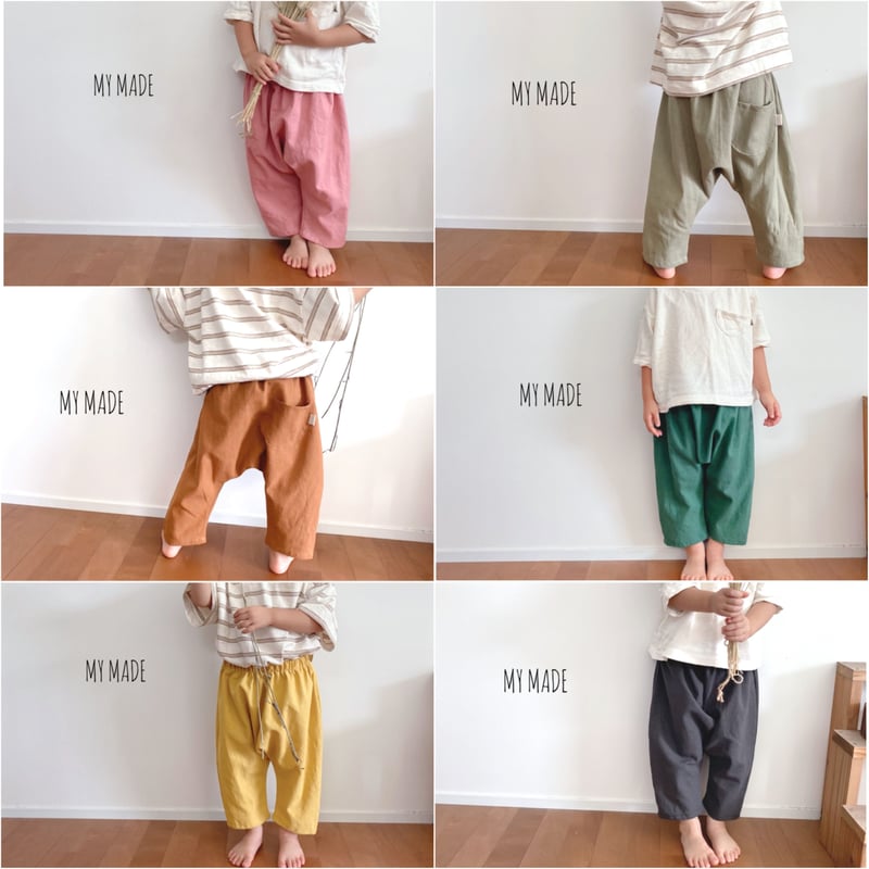 カーキ』ウォッシュハーフリネンのサルエルパンツ☆親子コーデ