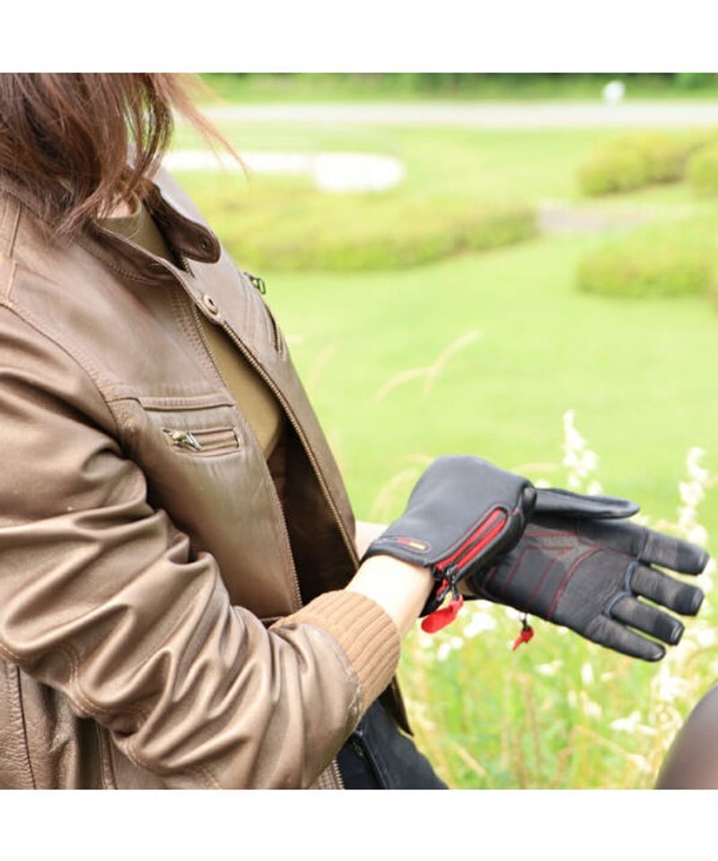 🇮🇹🇬🇧🇩🇪国旗｜黒×赤ステッチ 鹿革バイクグローブ | 愛車のある