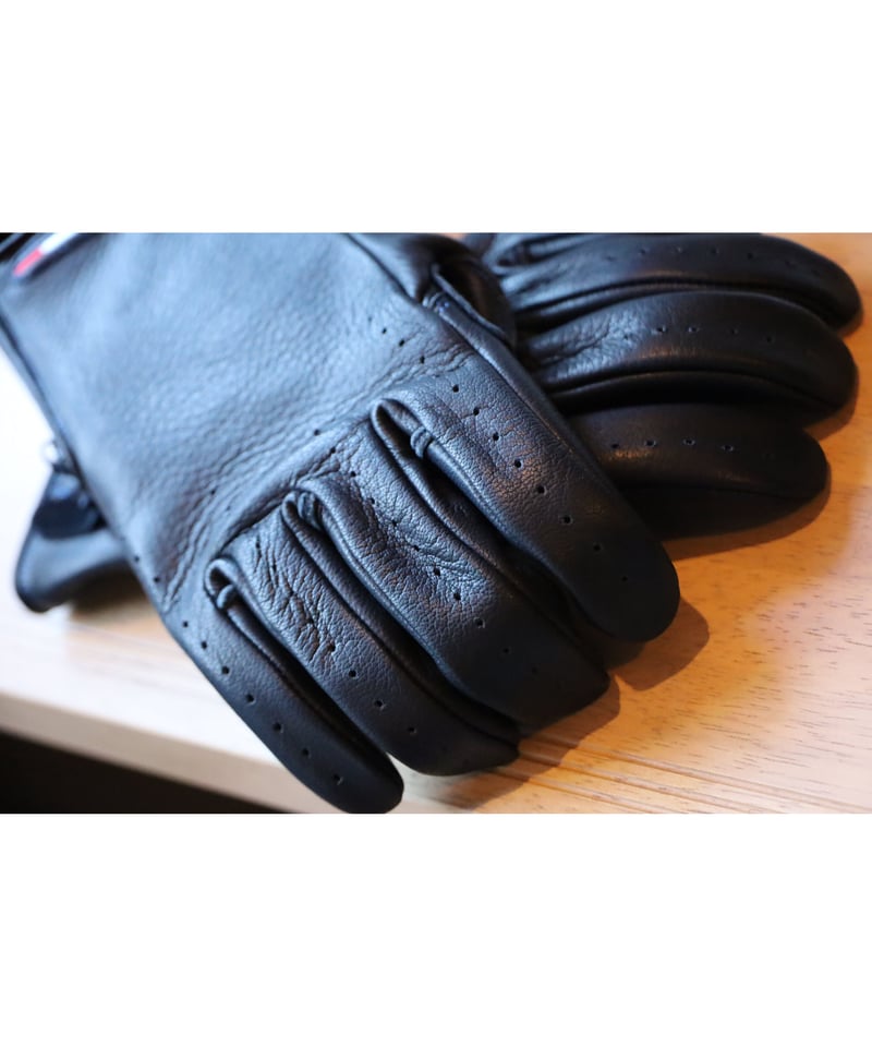 🇮🇹🇬🇧🇩🇪国旗｜黒×青ステッチ 鹿革バイクグローブ | 愛車のある