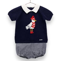 【即納】［Foque］  Navy Knit Top & Ginghaam Jam Pants