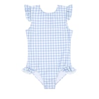 【即納】girls oasis blue gingham ruffle sleeve rashguard one piece