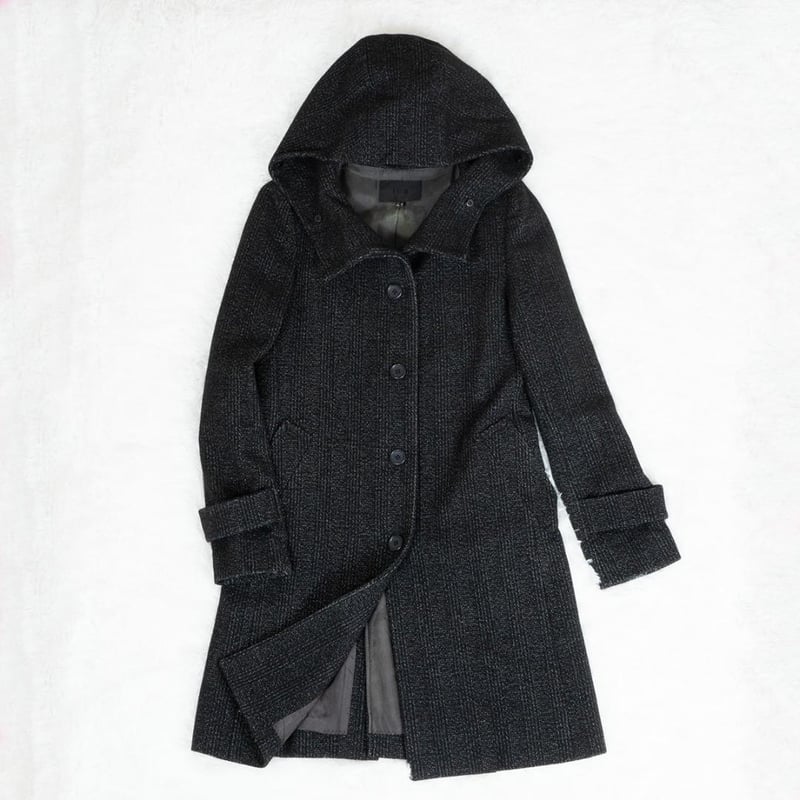 iCB ウール カシミア フォックスファー フーデットコートXL ブラック