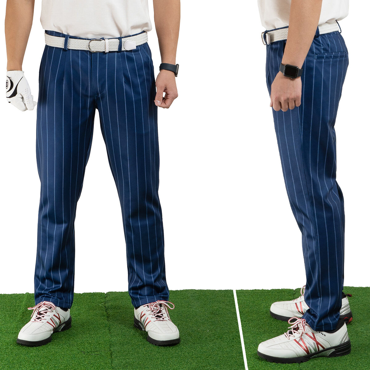 ゴルフ 総柄 ストレッチ タイトパンツ ストライプ/紺(6color) | denim