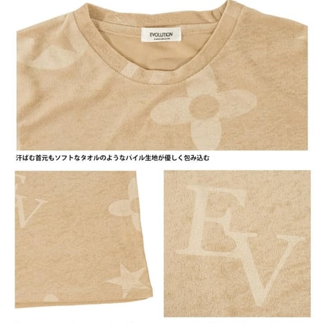 モチーフ柄 型押し パイル セットアップ Tシャツ＆ショーツ/ベージュ(全3色)