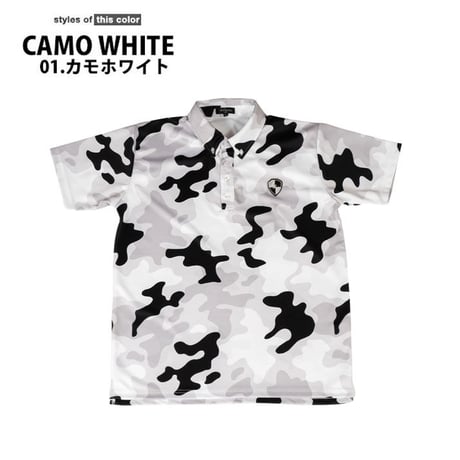 吸水速乾 総柄 ポロシャツ/カモホワイト(5color)