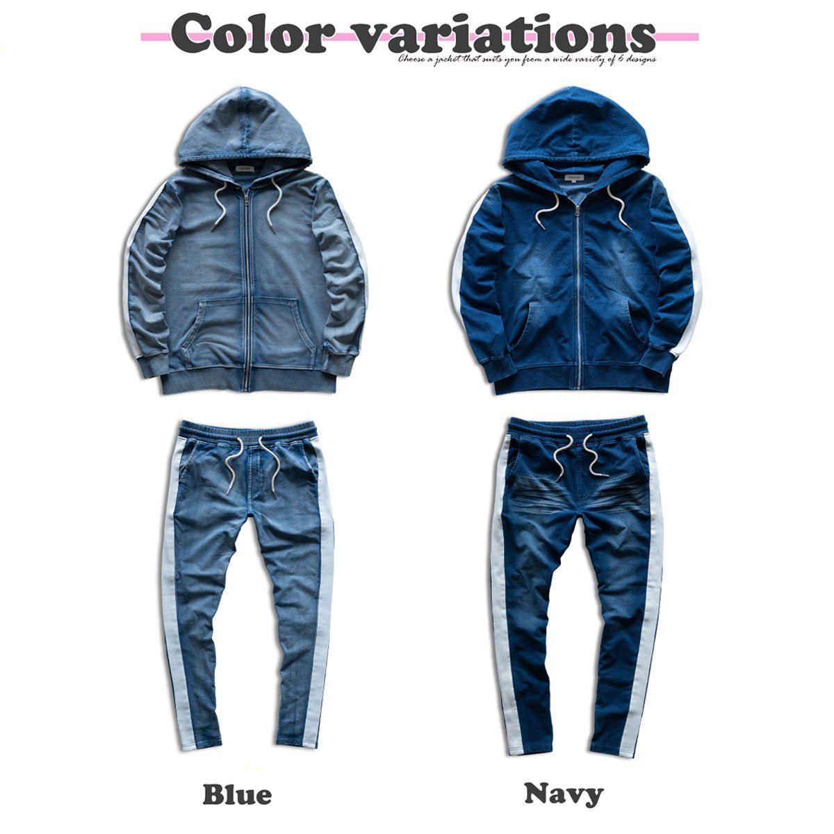 N-1本ラインデニム セットアップ 青/M ジョガーデニム ユニセックス fit=scale-down,w=1200