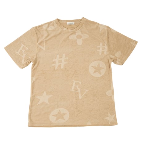 モチーフ柄 型押し パイル生地 Tシャツ/ベージュ(全3色)