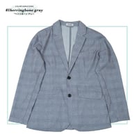 N-総柄 薄軽 エアーベント テーラードジャケット ヘリンボーングレー 薄手