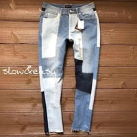 切替配色☆アンクル丈パッチワークスキニーデニムパンツ/Blue×Navy(2color)