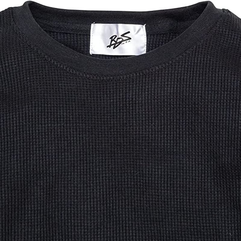 サーマル ワッフル クルーネック ロングTシャツ /Black(4color) | denim