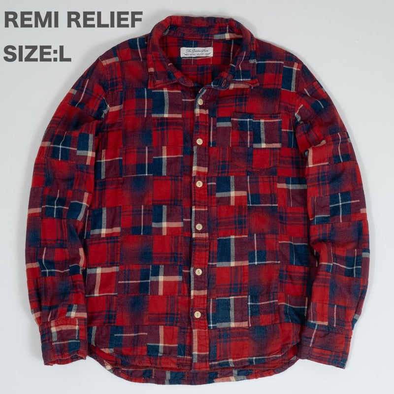 REMI RELIEF パッチワーク シャツ L 美品 レミレリーフ 綿100% | deni