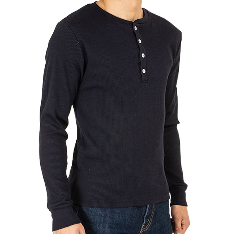 サーマル ワッフル ヘンリーネック ロンT/Navy(4color) | denim setu
