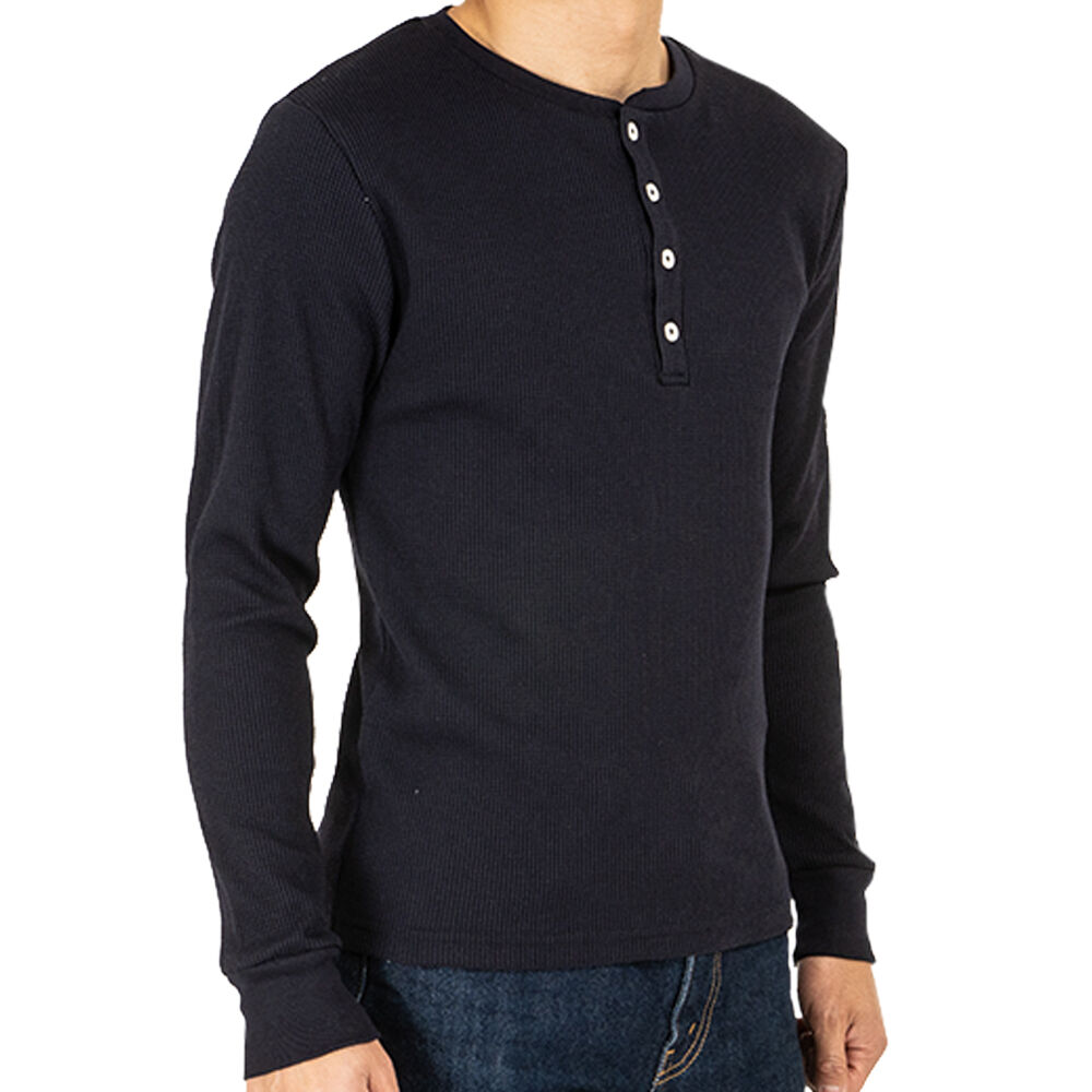 サーマル ワッフル ヘンリーネック ロンT/Navy(4color) | denim setu