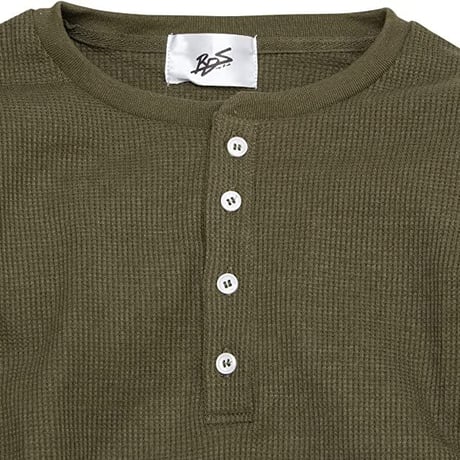 サーマル ワッフル ヘンリーネック ロンT/Khaki(4color)