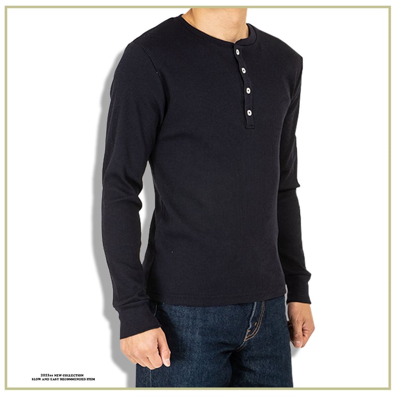 サーマル ワッフル ヘンリーネック ロンT/Navy(4color) | denim setu