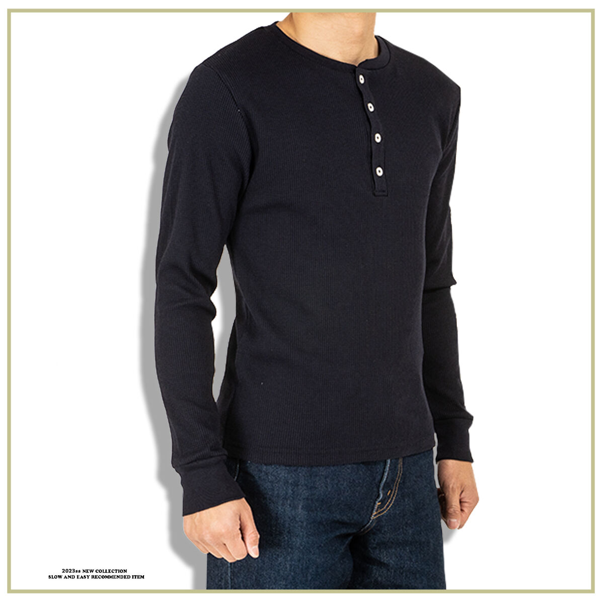 サーマル ワッフル ヘンリーネック ロンT/Navy(4color) | denim setu