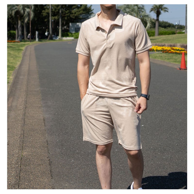 モチーフ柄 型押し パイル セットアップ ポロシャツ ＆ ショーツ