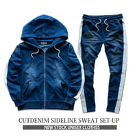 S■１本ライン デニムセットアップ サイドライン 上下セット ルームウェア/Navy(2color)