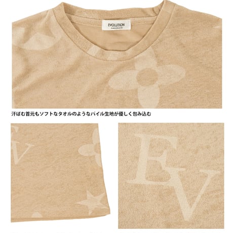 モチーフ柄 型押し パイル生地 Tシャツ/ベージュ(全3色)