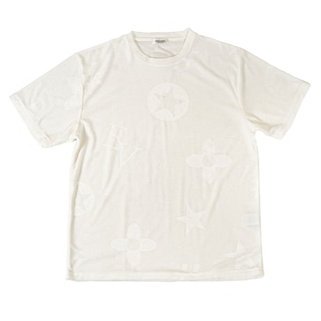 モチーフ柄 型押し パイル生地 Tシャツ/白(全3色)