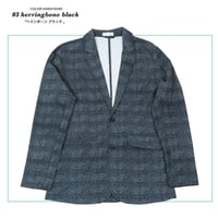 N-総柄 薄軽 エアーベント テーラードジャケット ヘリンボーン黒 超薄手