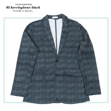 N-総柄 薄軽 エアーベント テーラードジャケット ヘリンボーン黒 超薄手
