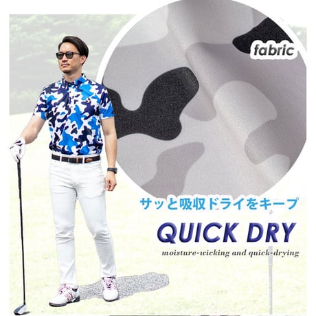吸水速乾 総柄 ポロシャツ/カモホワイト(5color)