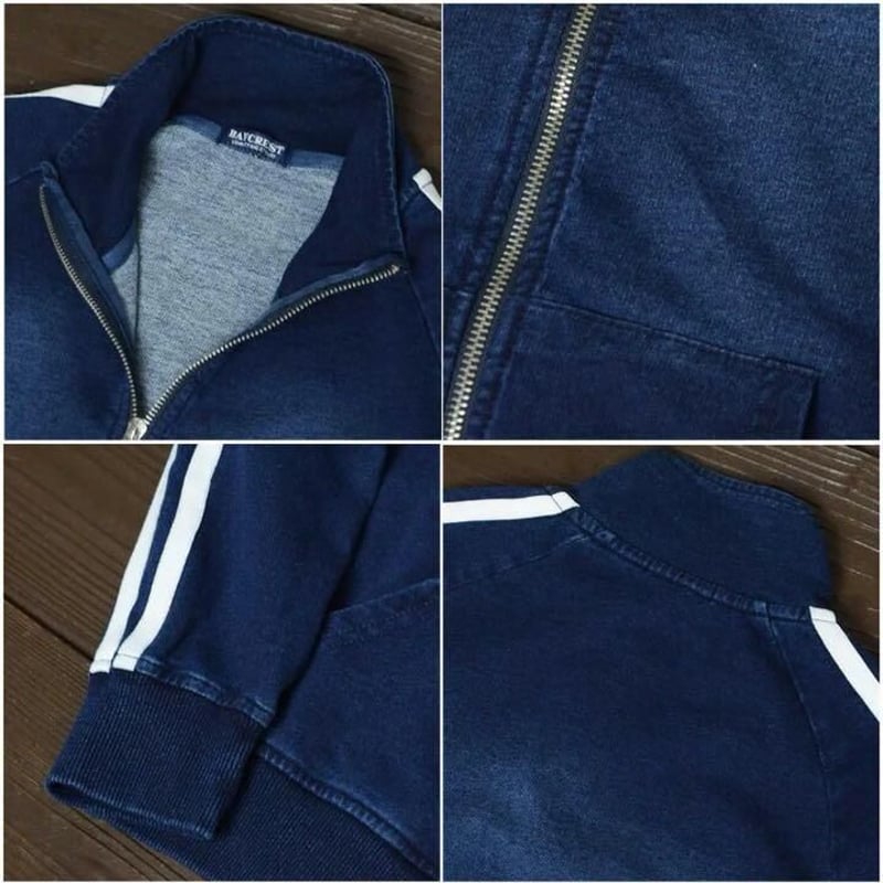 2本サイドラインカットデニム トラックジャケット＋パンツ セットアップ 紺XL W□サイドライン カットデニム トラックジャケット セットアップ/Navy