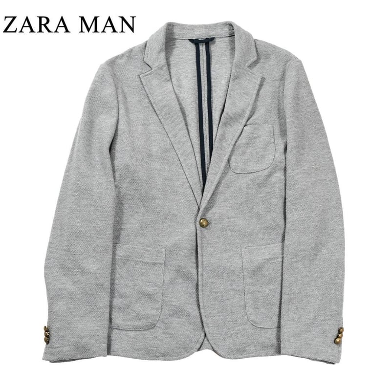 ZARA MAN ニット テーラード ジャケット グレーL 春ジャケ RU ZARA MAN ニット テーラード ジャケット グレーL 春ジャケ RU